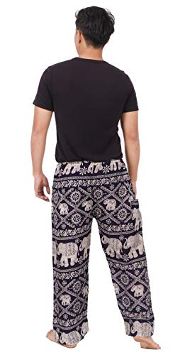 Banjamath® Calça masculina para ioga harem lounge, boho, paraquedas folgada, Cintura com cordão azul