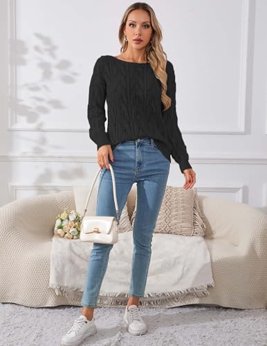 Image of Libsorge Womens Cute Sexy Off The Shoulder Crochet Knit Sweater Fall Winter 2025 Trendy Lightweight Boat Neck Pullover Top