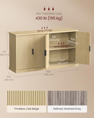 Image of VASAGLE Contemporary Buffet Cabinet with Adjustable Shelves, Fluted Doors