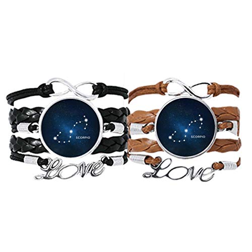 Pulsera Escorpio constelación pareja de cuerdas de cuero ajustable negro