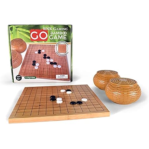 RNK Gaming Beginner’s Go Game Set with Reversible Bamboo 13 x 13/9 x 9 Grid Go Board, Bowls, & Single Convex Melamine Stones Cover