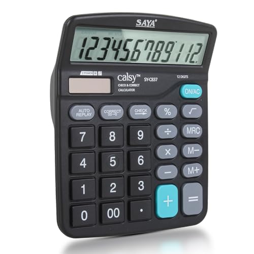 Image of Saya Standard Desktop Calculator | 112 Steps Check | M+, M-, MRC Functions | Dual Power: Solar & Battery | Large Button Layout | Auto Power Off | Ideal for Office, School & Business | 1-Year Warranty.