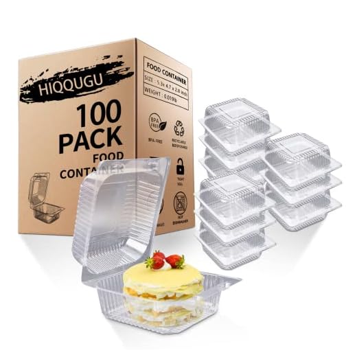 HIQQUGU 100 PCS Clamshell Take Out Tray, Clear Plastic Take out Containers, for Sandwiches, Salads, Hamburgers, (5x4.7x2.8 in).