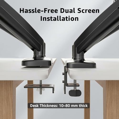 Image of Amazon Basics Heavy Duty Dual Monitor Arm with Gas Spring Adjustment for 13-32 inch Screens | Ergonomic Adjustable VESA Stand | Supports 9 Kgs Per Arm | Swivel, Tilt & Rotate | Steel & Aluminum Build