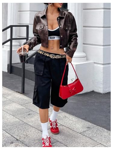 SOLY HUX Women's Cropped Faux Leather Jacket Button Down Motorcycle PU Jacket Outerwear4