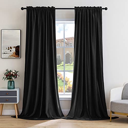 Image of MIULEE Black Blackout Velvet Curtains Drapes 72 Inch Long 52 inchx72 inch Bedroom | Luxurious Bedroom Living Room Decor, Room Darkening, Thermal Insulated, Rod Pocket Design, Super Soft Fabric