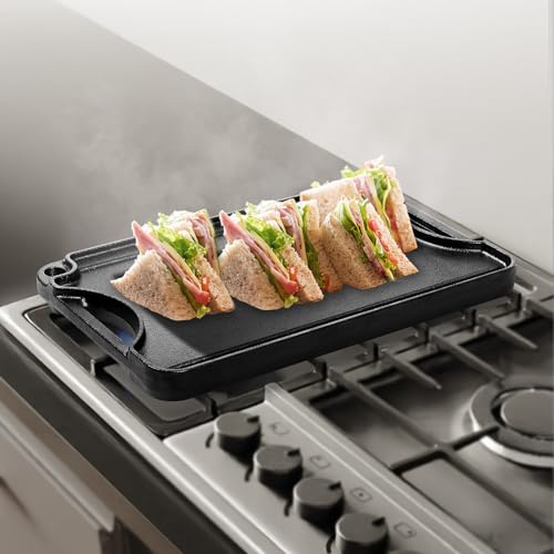 VEVOR Reversible Grill/Griddle, 14x8.5 inch Pre-Seasoned Cast Iron Griddle, Portable Rectangular Pan with Handle, Family Cookware for Indoor/Outdoor Stove Top Burner, Gas, Camping BBQ, Black by VEVOR - Image 2