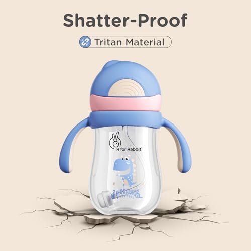 Image of R for Rabbit Tritan Dino 320ml Straw Sipper for Kids | Twin Handle Non Toxic BPA Free Soft Silicone Straw Sippy Bottle | Leak Proof Drinking Sippy Cup for 12+ Months Kids (Pink Blue)