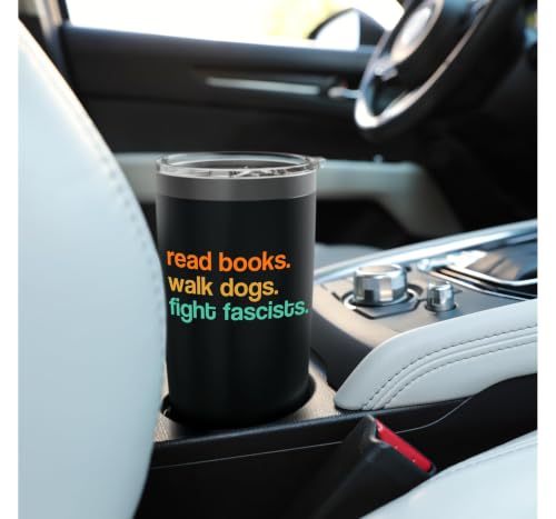 Read Books Walk Dogs Fight Fascists Gobelet isotherme en acier inoxydable double paroi – vue 6