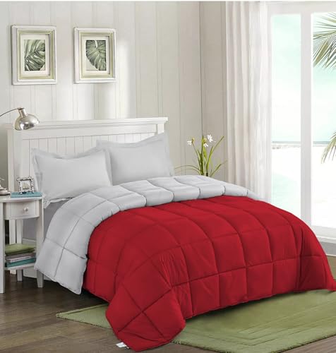 Image of Quilt for All Season 150 GSM Comforter Duvet /Ac Blanket Double Bed Soft Microfiber Lightweight (90 inch X100 inch Inches) - Double Bed Comforter - Burgundy /Silver Grey Color