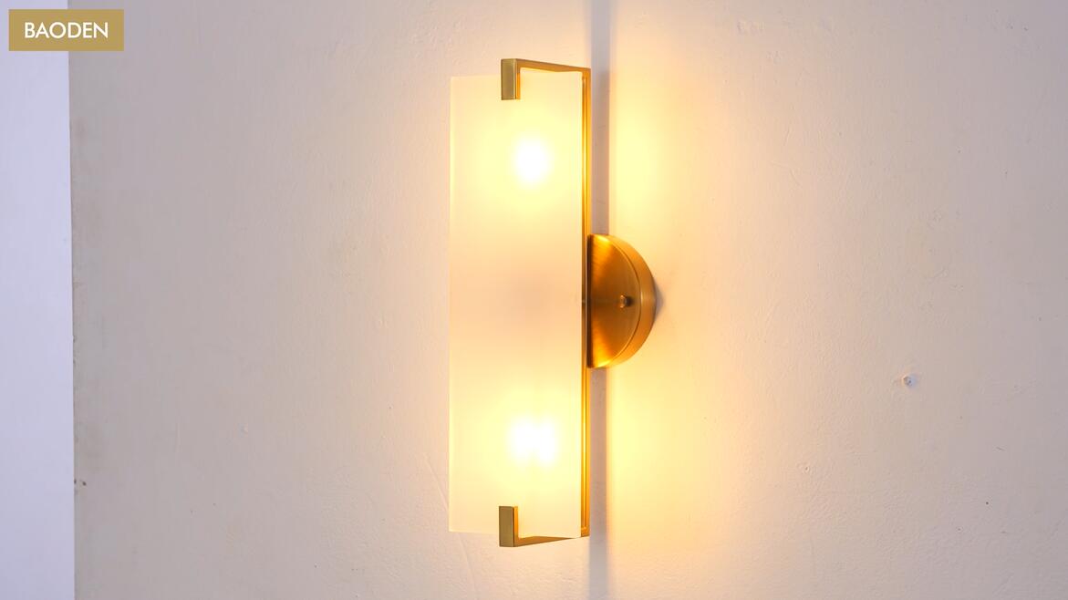 Image of Modern Gold Wall Sconce 2-Lights Mid Century Bathroom Vanity Wall Light Frosted White Acrylic Glass Shade Industrial Pole Wall Mount Lighting Fixture