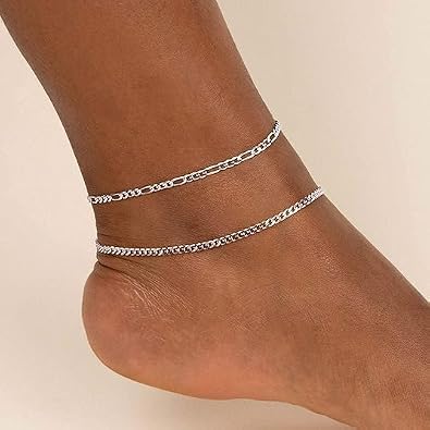 ChicSilver 925 Sterling Silver Ankle Bracelet for Women, Simple Cuban Link/Figaro/Twist Rope Chain Anklets for Beach Party(with Gift Box)