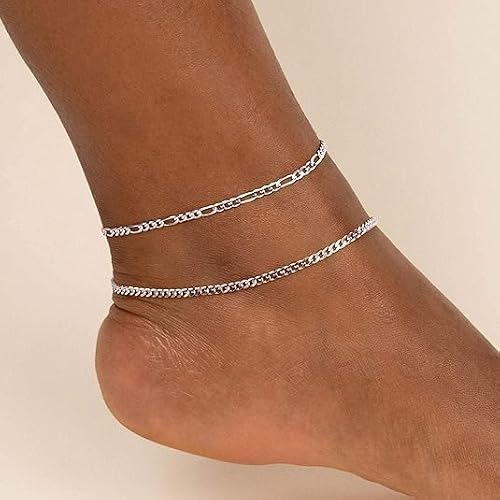 ChicSilver 925 Sterling Silver Ankle Bracelet for Women, Simple Cuban Link/Figaro/Twist Rope Chain Anklets for Beach Party(with Gift Box)