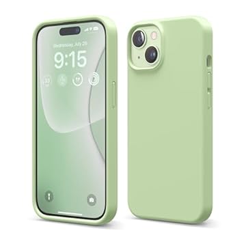 elago Compatível com capa para iPhone 15, capa de silicone líquido, capa protetora de corpo inteiro, à prova de choque, forro de microfibra macio anti-riscos, 6,1 polegadas (Pastel Verde)
