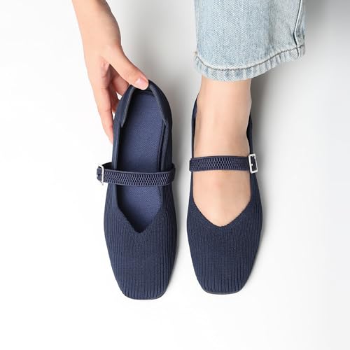 Image of CELNEPHO Flats for Women Mary Jane Shoes Ballet Flats Shoes Square Toe with Ankle Strap Dressy Comfortable Office Shoes