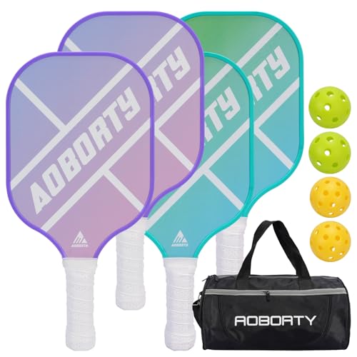 AOBORTY Pickleball Paddles 4 Pack - USAPA Light Graphite Premium Rackets Fiber Face & Polymer Honeycomb Core Pickleball Set with 6 Outdoor Indoor Balls Including Portable Carry Bag