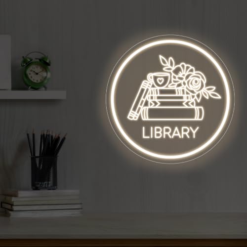 Image of Library Neon Sign, Warm White, 13 inchx13 inch