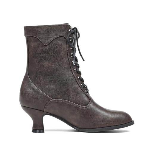 Yremael Women's Brown Ankle Boots Round Toe Kitten Heel Vintage Dress Lace Up Shoes — view 5