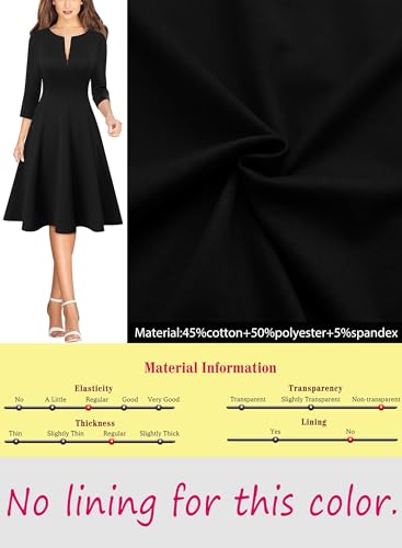 Image of VFSHOW Womens Work Business Front Zipper A-Line Dresses 3 /4 Sleeve Office Church Fit and Flare Skater Swing Knee Length Dress
