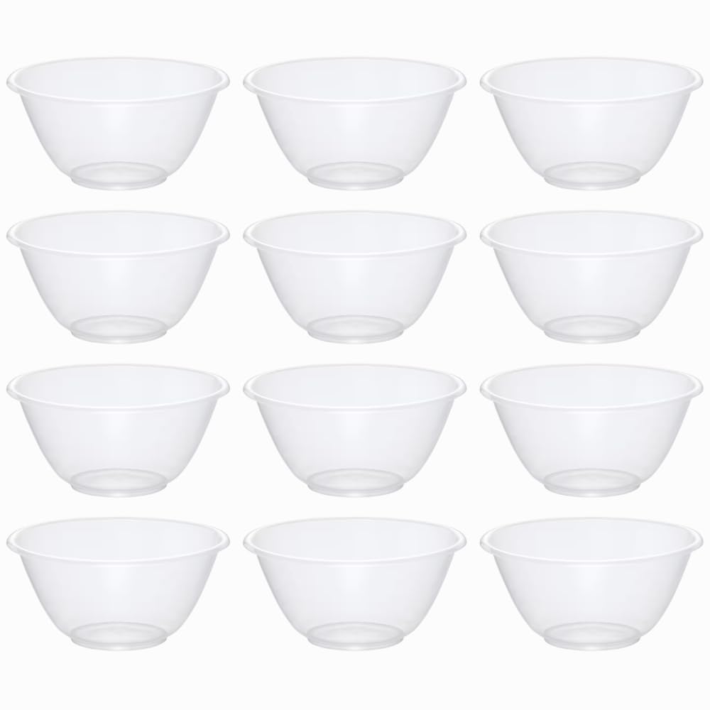 eMKay® Pack of 12 Clear 15cm Mixing Bowls – 1L BPA-Free Plastic Prep Bowls for Kitchen, Baking, Salad & Snack Use – Stackable, Lightweight & Food-Safe – Microwave & Dishwasher Friendly