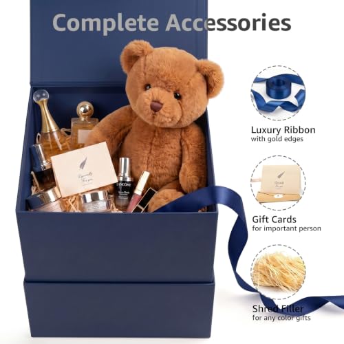 Image of Navy Blue Gift Box for Groomsmen with Magnetic Lid, 10.2 inchx10.2 inchx10.2 inch