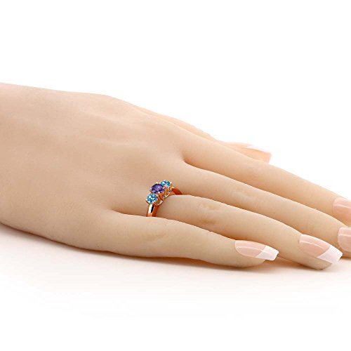 Gem Stone King 18K Rose Gold Plated Silver Wedding Jewelry Bridal Ring 4.66 Ct Round Purple Amethyst Swiss Blue Topaz3