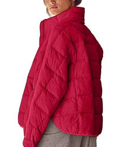 GeGekoko Women's Lightweight Oversized Long Sleeve Zip Water Resistant Packable Puffer Jacket Warm Short Winter Coat4