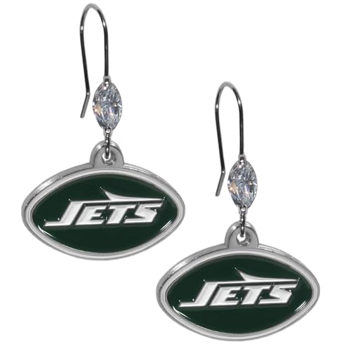 Siskiyou Sports NFL Womens New York Jets Crystal Dangle Earrings One Size Team Color, white