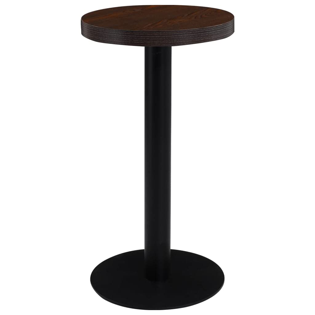 Stół bistro, ciemnobrązowy, 40 cm, MDF, okrągły stół do jadalni dla 2 osób, elegancki stół kuchenny ze stalową podstawą, uniwersalny stół barowy do restauracji i kawiarni