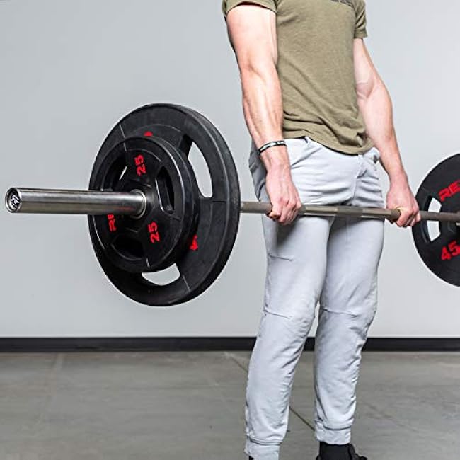 REP Fitness Rubber Coated Olympic Plates, Updated Design - Tri-Grip Olympic Barbell Weights ¨C Sold in Pairs and Sets¡