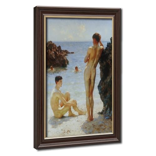 Toile Lovers of The Sun Henry Scott Tuke de qualité supérieure avec cadre en bois 50x76