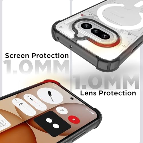 Image of RIGGEAR Shockproof Clear Hybrid Airbag Armor Magnetic Back Cover Case Compatible with MagSafe Accessories for Nothing Phone 4a 5G (Clear-Black TPU Bumper + Transparent PC)(White)