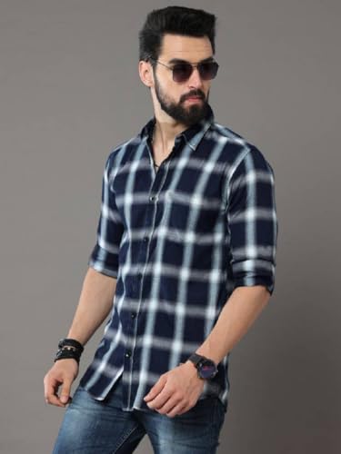 Image of NoseQueen Men's Checked Cotton Shirt | Full Sleeve Regular Fit Casual Shirt for Men | Soft Breathable Checkered Shirt