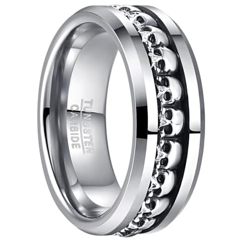 NUNCAD Punk Skull Rings for Men 925 Sterling Silver Skulls Inlay Silver Tungsten Engagement Ring Wedding Band Comfort Fit Size 9 Cover