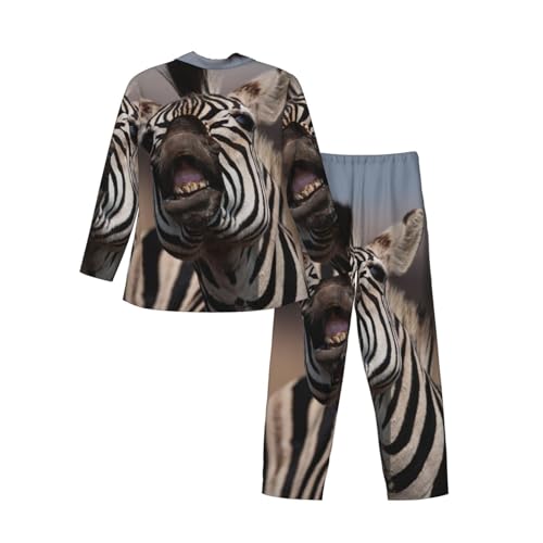 Portrait Of Zebra Smile And Teeth Mens Pajamas Set Button Down Sleepwear Set Long Sleeve Loungewear With Pockets4
