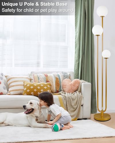Image of Lightdot Globe Floor Lamp for Living Room Mid Century Modern Floor Lamps with 3000K Warm White Bulbs Included Unique Gold Standing Lamps with 5Lbs Heavy Base for Party /Bedroom /Sofa Beside /Corner Decor
