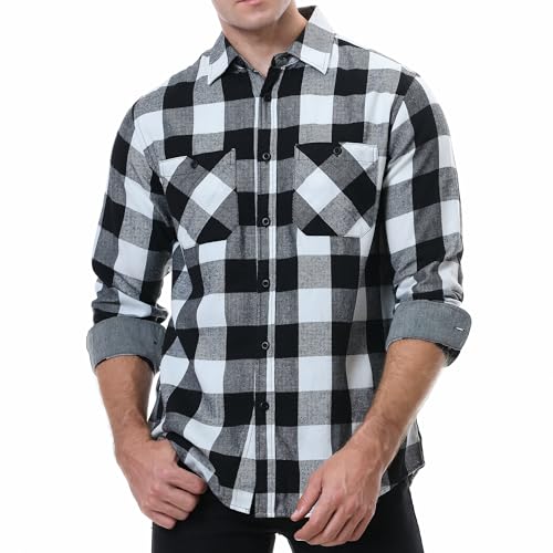 Image of WARHORSEE Flannel Shirt for Men Long Sleeve Button Down Plaid Shirts | Soft Cotton Blend for Multi-season Wear, Lightweight yet Warm, Dual buttoned storage pockets, Machine Washable Easy Care