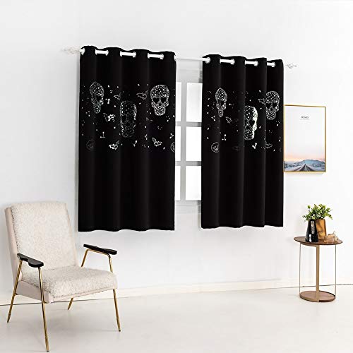 Mangata Casa Halloween Blackout Curtains 63Inch Long 2 Panels Set With Skull For Bedroom-Goth Black Drapes For Living Room-Cutout Window Curtain Panels(Black 52X63In) #TOP5