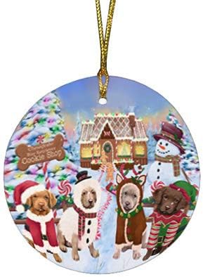 Santa Sled Dogs Chesapeake Bay Retriever Christmas Round Flat Ornament - Pet Decorative Hanging Ornaments for Christmas X-mas Tree Decorations - 2.75" Round Flat Ceramic Christmas Ornament POR1574
