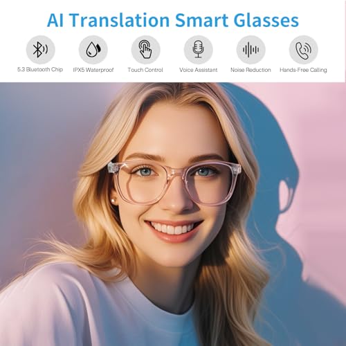 Image of Smart Glasses for Women, AI Translation Bluetooth Glasses, Real-Time Translator, Open Ear Blue Light Filtering Lenses, Supports 160+ Languages, Language Translator for Traveling Learning