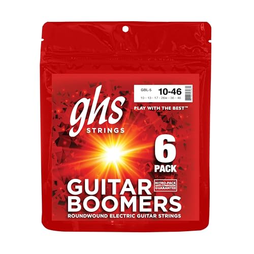 GHS Strings GBL-5 - Cuerdas para guitarra eléctrica niqueladas, luz, paquete de 6 (.010-.046)
