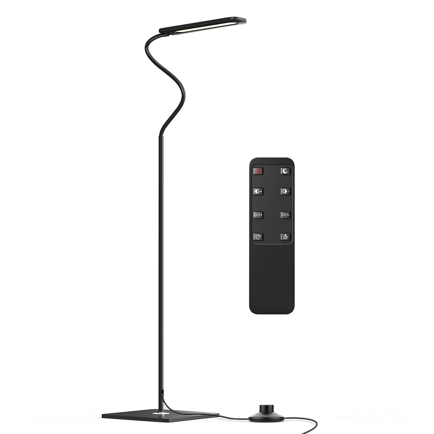 Onekg Led Floor Lamp, 5 Colors Temperature and 10 Brightness Levels with Remote Control & Foot Switch, Adjustable Goose-Neck Pole Floor lamp for Bedroom, Standing Lamps for Living Room, Office Home