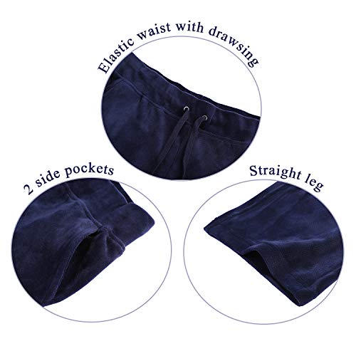 Dolcevida Women's Velour Tracksuits 2 Piece Outfits Hoodie & Sweatpants Sweatsuit Set, Full Zip-navy, Small