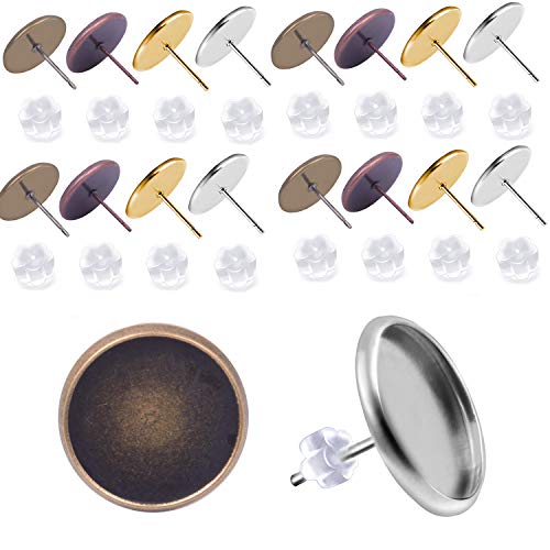 Jdesun 40 Pieces Cabochon Earring Settings With 40 Pices Rubber Backs, Stainless Steel Stud Earring Cabochon Setting Post Cup Fit For 10Mm (4 Colors) #TOP16