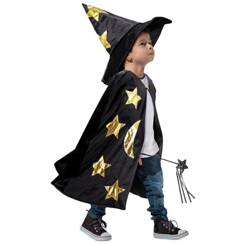 Disfraz infantil de bruja con capa, sombrero y varita miniatura 2