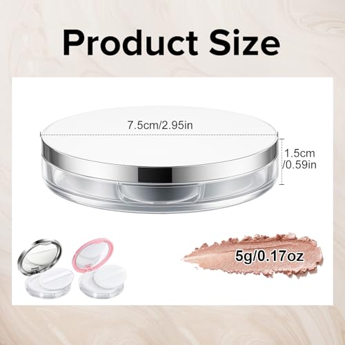 2-Pack Refillable Loose Powder Container with Puff & Mirror - 0.17 oz Travel Portable Empty Makeup Compact with Mesh for Women Girls (Pink, Silver)2
