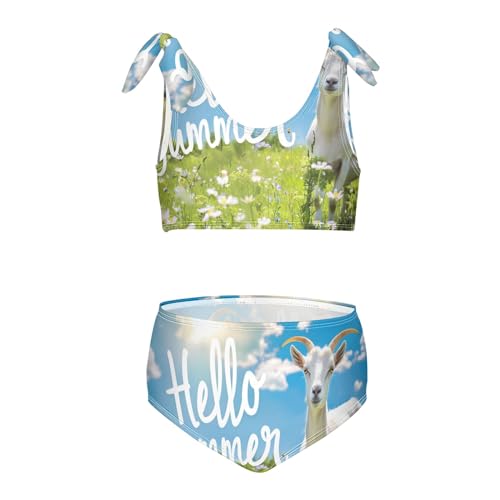Girls' Bikini Set, Goat on The Green Summer Meadow Kids Swimsuit 2 Pcs Beach Bathing Suit