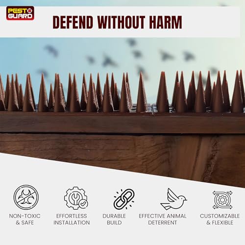PEST GUARD Bird Spikes 10 Pack – 5M Highly Durable Plastic Pigeon Deterrent – Protects Against Birds & Animals – Wall Spikes Security Fence Barrier (1, Brown)