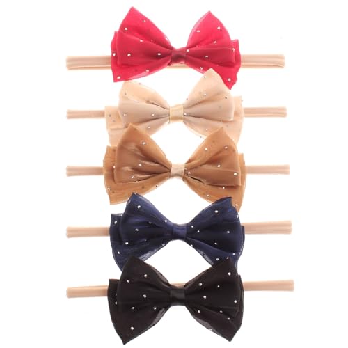 5 Pack Baby Bows Headbands Soft Nylon Headbands Hairbands Hair Bows Hair Accessories for Baby Girls Newborn infant Toddlers Kids