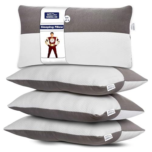 Image of GADDA CO Hollow Fiber King Size Sleeping Pillows, Set of 4 -Soft & Fluffy, Height Adjustable, Microfiber Fill, Hotel-Like Comfort, Cloud-Like Sleep, Neck & Shoulder Support, 36 x 20 Inch, White & Grey